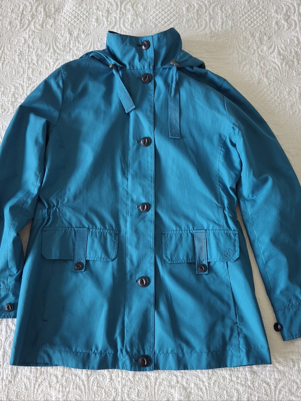 S 6-8 Lands' End Rain Coat Hooded Jacket Lightweight Blue